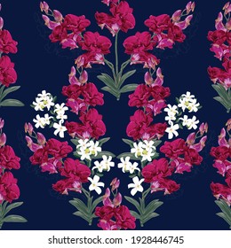 Seamless pattern floral beautiful Orchid flowers abstract background.Vector illustration hand drawing dry watercolor.for fabric textile design or Product packaging