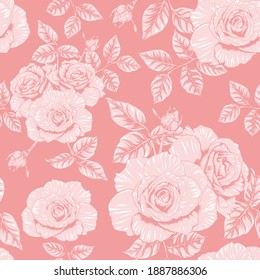 Seamless pattern floral beautiful pink pastel Rose flowers vintage abstract background.Vector illustration hand drawing line art.for fabric textile design or Product packaging