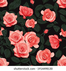 Seamless pattern floral beautiful pink pastel Rose flowers vintage abstract background.Vector illustration hand drawing dry watercolor.for fabric textile design or Product packaging