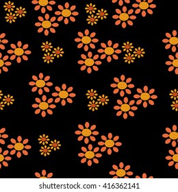 seamless pattern , floral pattern , black background, orange flowers
