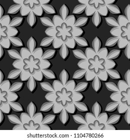 Seamless pattern. Floral black and gray 3d background. Vector illustration