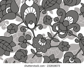 Seamless Pattern Floral Black & White & Gray