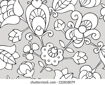 Seamless Pattern Floral Black & White & Gray