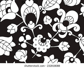 Seamless Pattern Floral Black & White & Gray