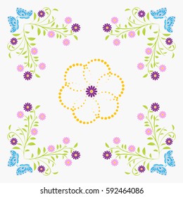 Seamless pattern  floral, blue butterfly. Seamless pattern purple flowers , butterfly. For design, wallpaper, cover invitation, fabric. Vector background.