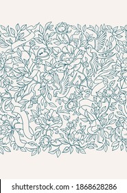 Seamless pattern, Floral border. Floral seamless pattern, Flowers, birds, Flower print, Wedding cards design. Anti stress coloring