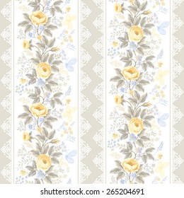 seamless pattern with floral borders lace and butterflies