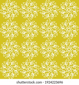 Seamless pattern. Floral and botanical ornaments in circular design.  Vector hand drawn, line art. For paper, wallpaper, fabric.