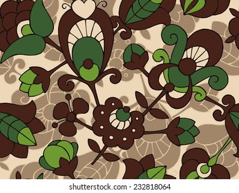 Seamless Pattern Floral Brown Green 