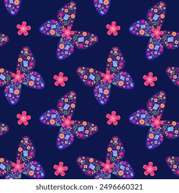 Seamless pattern floral butterflies, repeat pattern. Design for fabric, education, school projects, packaging, stationery, decorative