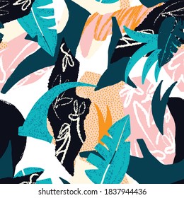 Seamless pattern of a floral collage background elements.Vector illustration for packaging, fabric and wallpaper