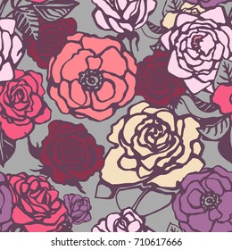 Seamless pattern floral colorful roses graphic.
