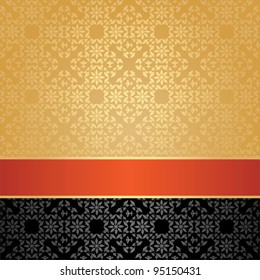 Seamless pattern, floral decorative background, orange ribbon