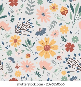 Seamless pattern, floral decorative elements. Use seamless patterns for fabric, wrapping paper and home décor like pillow covers, curtains or wallpaper. Use them on accessories like phone covers.