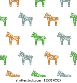 Seamless pattern with floral decorative horse pony silhouette texture.