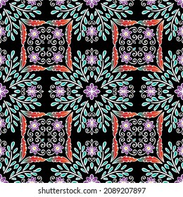 Seamless pattern floral decorative round ornament