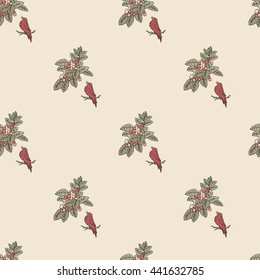 Seamless pattern. Floral Design with birds and leaves.