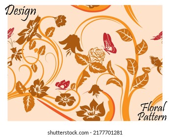 Seamless pattern floral design with butterfly on a light background