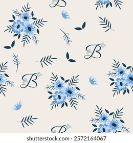 Seamless Pattern of Floral Design with Embossed Brand Letters for Elegant Textiles and Branding