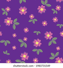 Seamless pattern with floral design and hand drawn elements