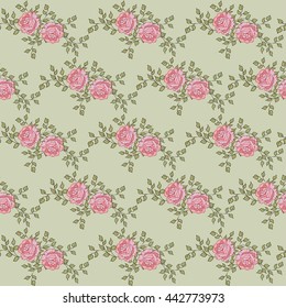 Seamless pattern. Floral Design with roses and leaves.