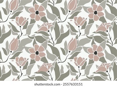 Seamless pattern, Floral design, Tropical Foliage, Seamless Pattern, Botanical Print, Exotic Leaves, Tropical Plants, Leafy Background.