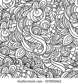 Seamless pattern with  floral doodle elements. Hand Drawn decorative illustration.