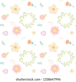 Seamless pattern floral in doodle style
