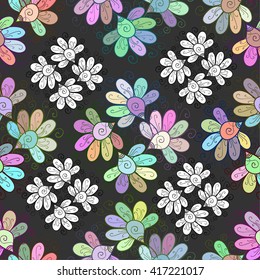 Seamless pattern of floral doodles background. Vector illustration.