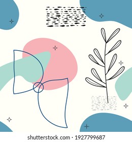 Seamless pattern with floral element and abstract shapes in soft colors. Hand drawn style vector illustration for invitations, prints, wrapping paper, greeting cards, wallpaper or decoration