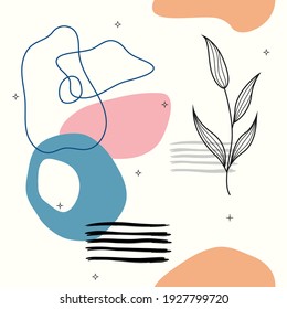 Seamless pattern with floral element and abstract shapes in soft colors. Hand drawn style vector illustration for invitations, prints, wrapping paper, greeting cards, wallpaper or decoration