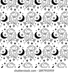 A seamless pattern with floral elements for apparel, stationery, textiles, fabric, wrapping paper. Vector flat  illustration, EPS 10.  