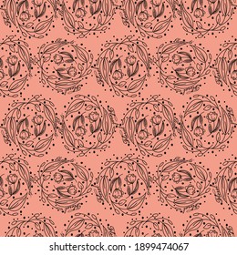 A seamless pattern with floral elements for apparel, stationery, textiles, fabric, wrapping paper. Vector flat  illustration, EPS 10.  