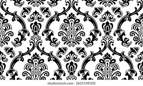 Seamless pattern with floral elements, Damask Seamless Vector Pattern, Hand drawing tile pattern, Black seamless floral Pattern Illustration on white Background	