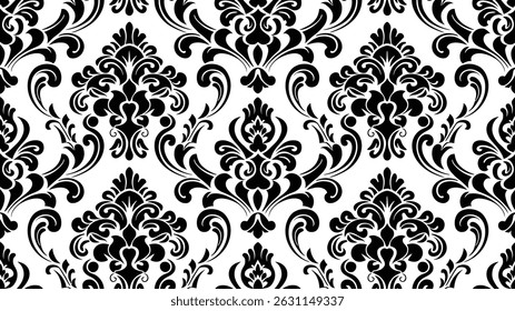 Seamless pattern with floral elements, Damask Seamless Vector Pattern, Hand drawing tile pattern, Black seamless floral Pattern Illustration on white Background	