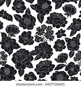 Seamless pattern with floral elements. Flower and leaves. Vector illustration