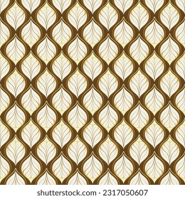 Seamless pattern with floral elements inspired by retro wallpaper designs in gold colors.