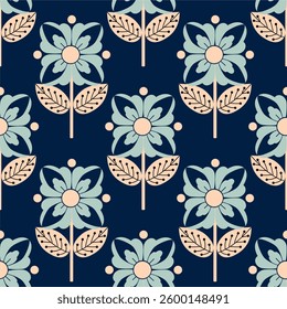seamless pattern with floral elements in retro scandinavian style.