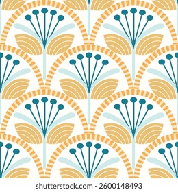 seamless pattern with floral elements in retro scandinavian style.