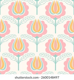 seamless pattern with floral elements in retro scandinavian style.