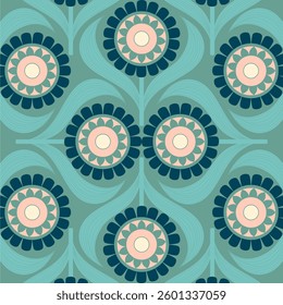 seamless pattern with floral elements in retro scandinavian style.	