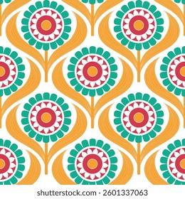 seamless pattern with floral elements in retro scandinavian style.	