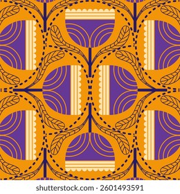 seamless pattern with floral elements in retro scandinavian style.
