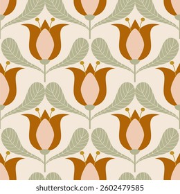 seamless pattern with floral elements in retro scandinavian style.	
