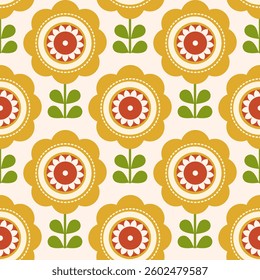 seamless pattern with floral elements in retro scandinavian style.	
