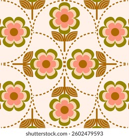 seamless pattern with floral elements in retro scandinavian style.	