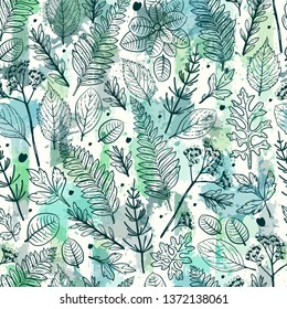 Seamless pattern with floral elements. Sketch.  Freehand drawing