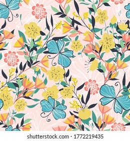 Seamless pattern with floral elements. Vintage background. Vector illustration.