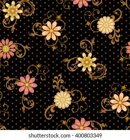 Seamless pattern with floral elements in vintage style. Vector seamless floral pattern in retro style.
