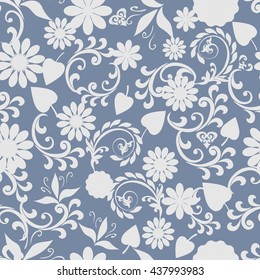 Seamless pattern with floral elements in vintage style. Vector seamless floral pattern in retro style.